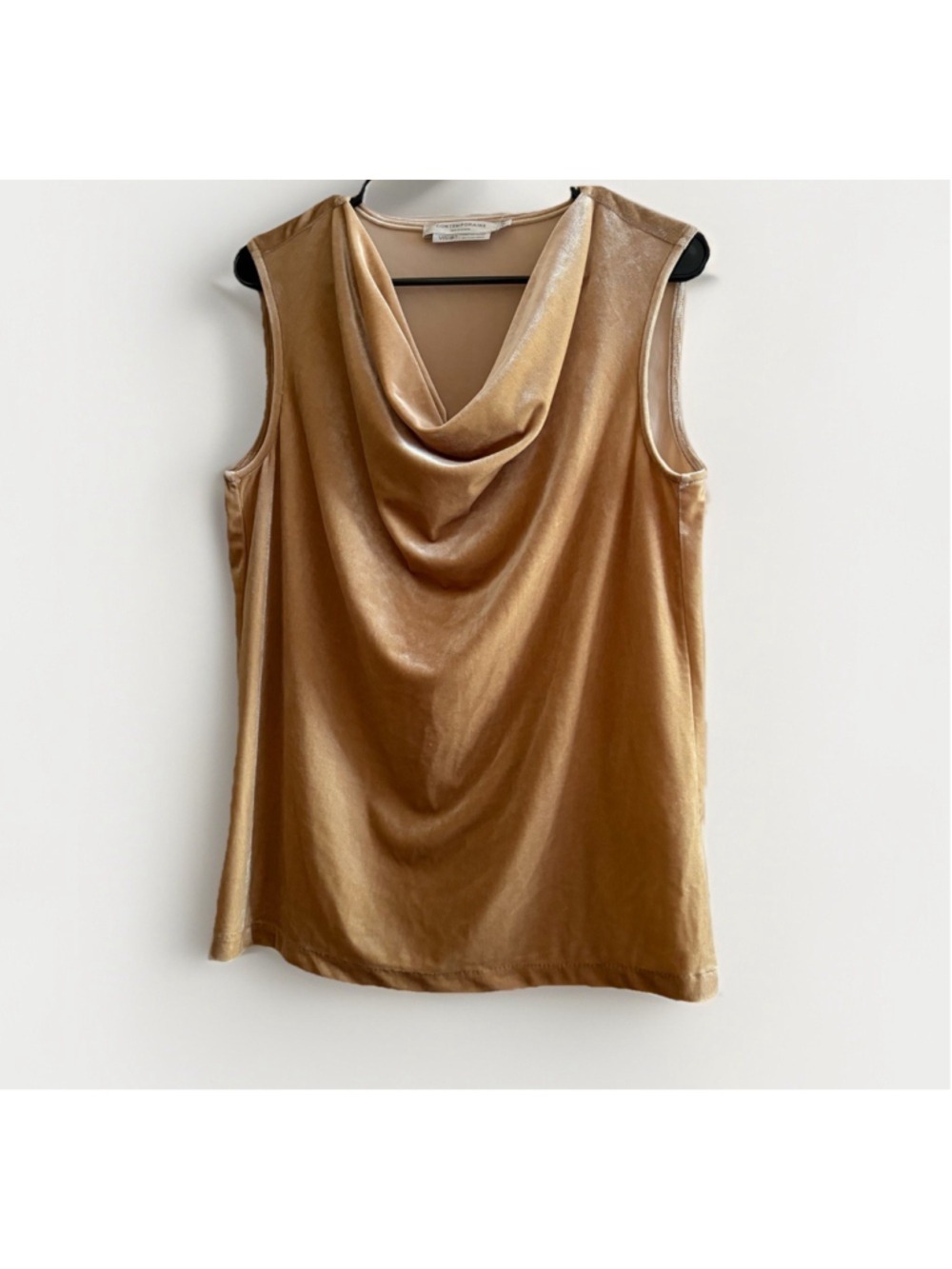 Contemporaine Champagne/Gold Velvet Cowl Neck Tank - Size Large